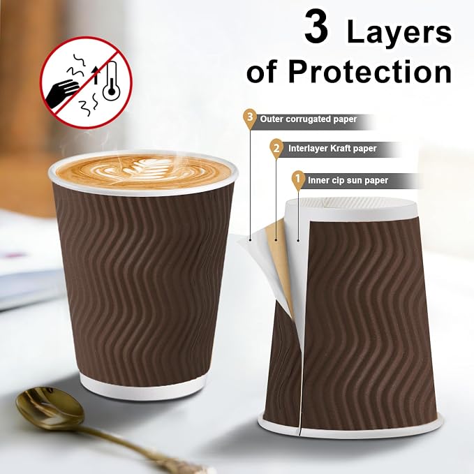 Clawsoff 120 Pack 10 oz Insulated Disposable Paper Coffee Cups Brown | Thick - Image 3