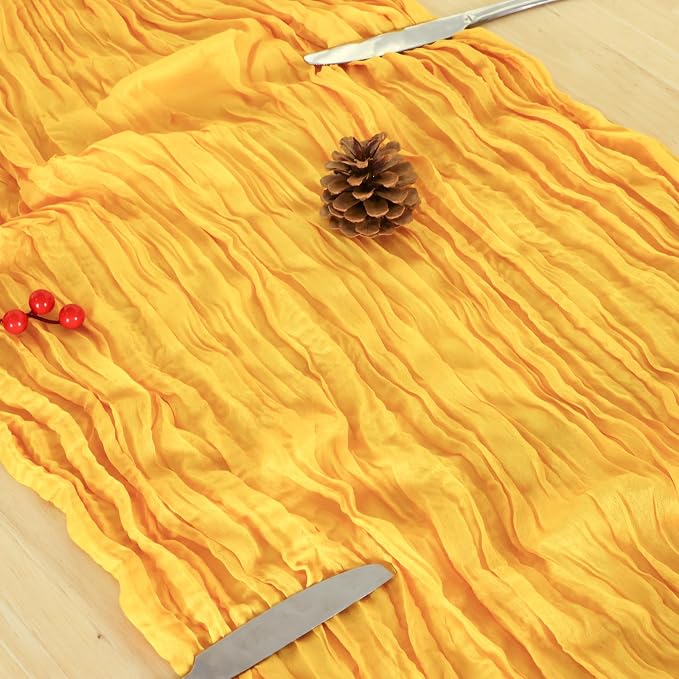 1 Pack Gold Cheesecloth Table Runner 120 Inch Boho Wedding Decor | Cheesecloth - Image 6