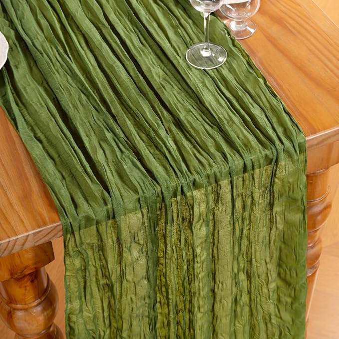 DeZerlor Olive Green Cheesecloth Table Runner 1 Pack Fall Runner | 120Inch - Image 2