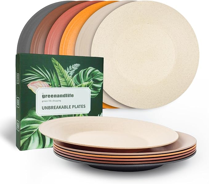 10inch/6pcs Dishwasher & Microwave Safe Wheat Straw Plates, Alternative by greenandlife