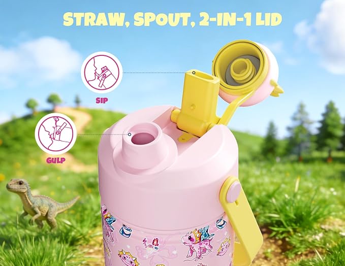 POWCAN 12 oz Kids Water Bottle: 2-in-1 Straw Spout Lid - Image 3