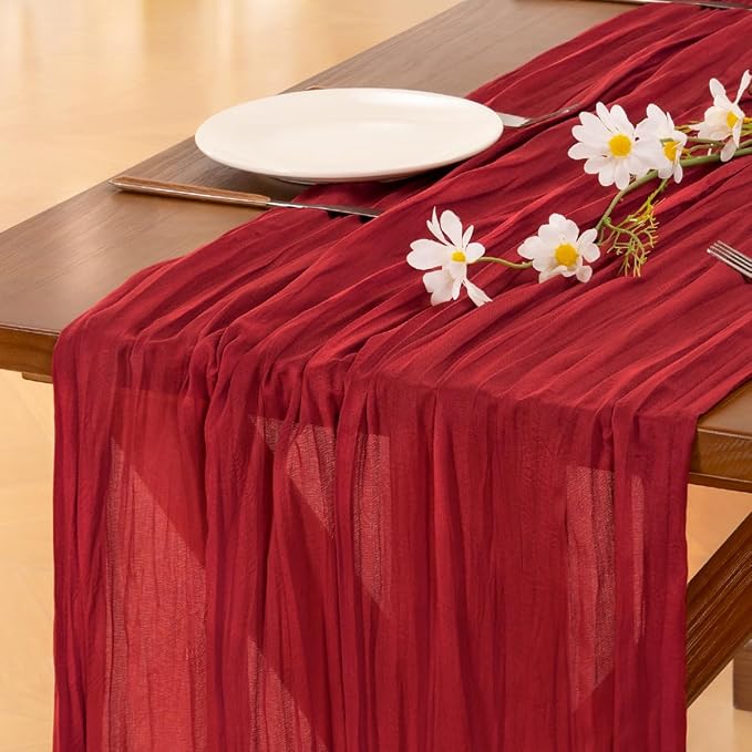 Cheesecloth Table Runner Summer Boho Wedding Birthday Party Home Decor | Red by Socomi