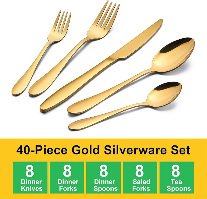 LIANYU 40-Piece Gold Silverware Set - Image 2
