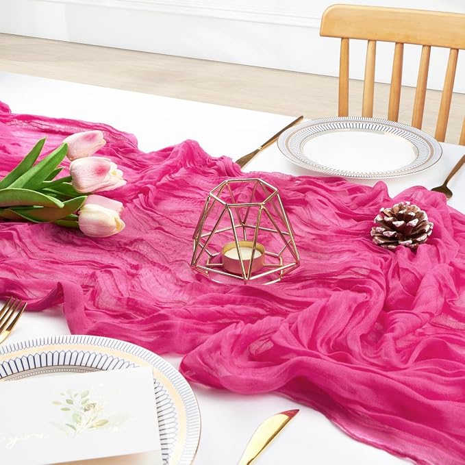 Hot Pink Cheesecloth Table Runner Wedding Baby Shower Home Decor | 35x120 - Image 6