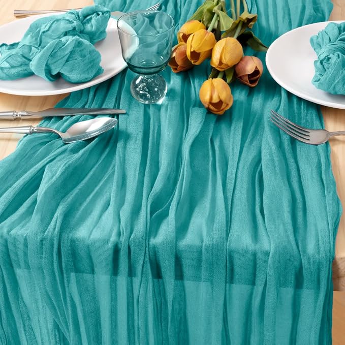 3 Pack Teal Green Cheesecloth Table Runner 10ft Rustic Summer Decor | - Image 2