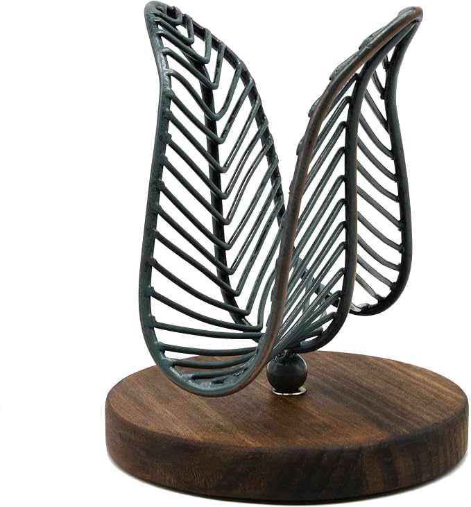 OwlGift Freestanding Modern Napkin Holder w/Golden Turquoise Wrought Iron Leaf - Image 6