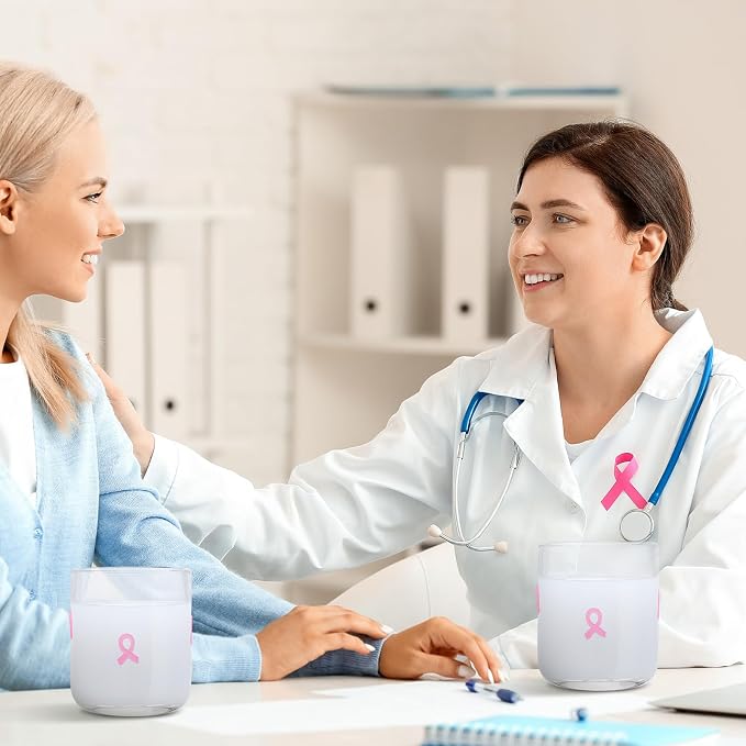 SiliFine 2 Pcs Pink Ribbon Icon Juice Glasses - 14oz Cancer Ribbon Stemless - Image 5