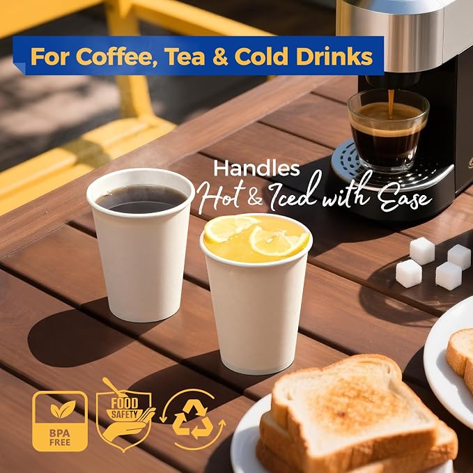 Fit Meal Prep 100 Pack 12 oz Disposable Paper Coffee Cups, Premium Hot Cups - Image 4