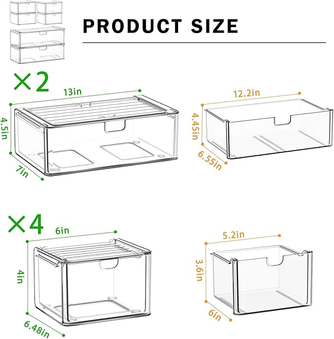 6-Pack Acrylic Stackable Storage Drawers - Image 3