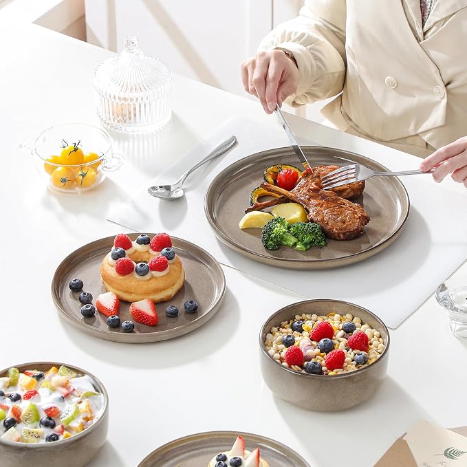 vancasso PLAYA Plates and Bowls Sets, 18 Pieces Dark Brown Dinnerware Sets - Image 5