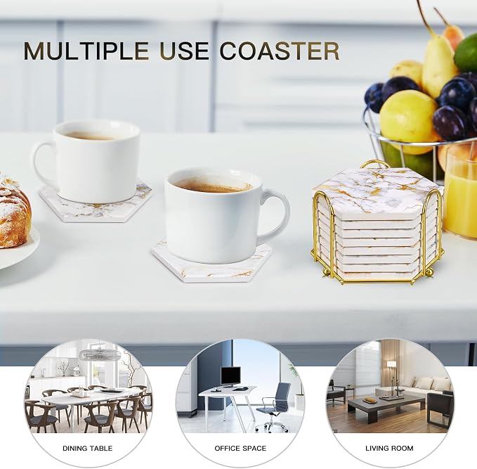 Real Natural Marble Coasters Set of 8, Luxury 4 Colors Gold Aesthetic Modern - Image 8