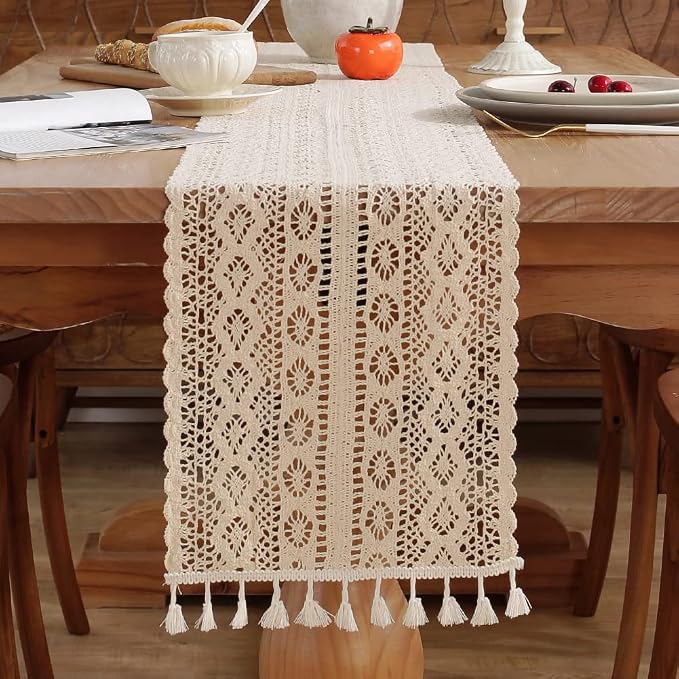 meioro Crochet Lace Table Runner, 12x94 Inch Boho Cotton Table Runners - Image 3