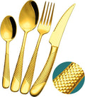 16-Piece Luxury Gold Hammered 18/10 Stainless Steel Silverware Set | Ultra by Xideman