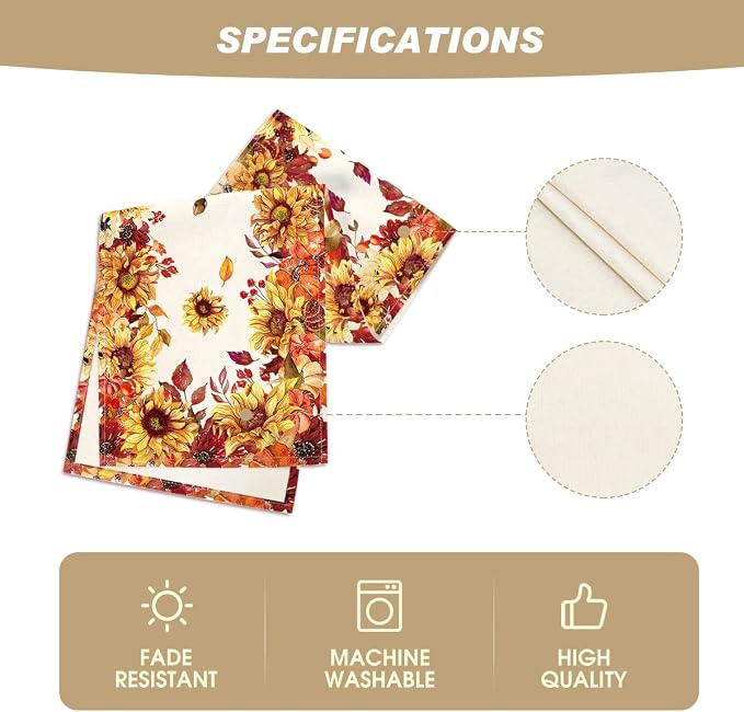 Artoid Mode 210 GSM Fall Table Runner 13x60 Inch Home Party Decor | Sunflower - Image 5