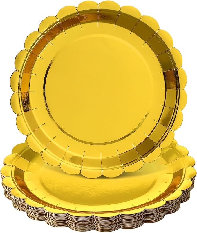 NatNarr 30-Pack 9-Inch Gold Scalloped Disposable Paper Dessert Plates | Thick by NatNarr