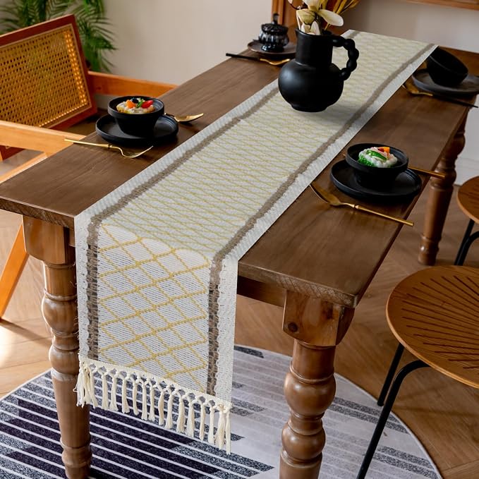 EMMTEEY Macrame Table Runner Boho Style 72 Inches Long, Hexagonal Yellow | - Image 6
