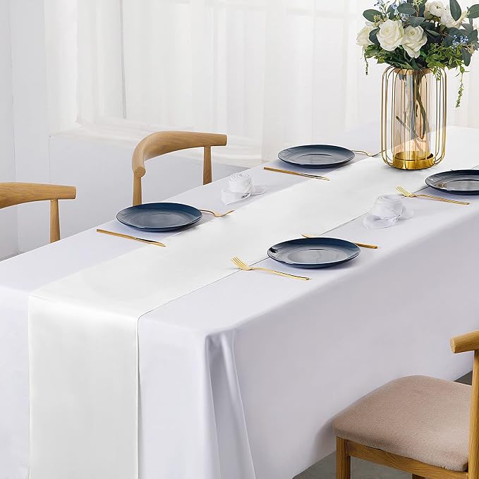 SiinvdaBZX 12 Pcs White Satin Table Runner 12 x 108 inches Long | Bright Smooth - Image 2