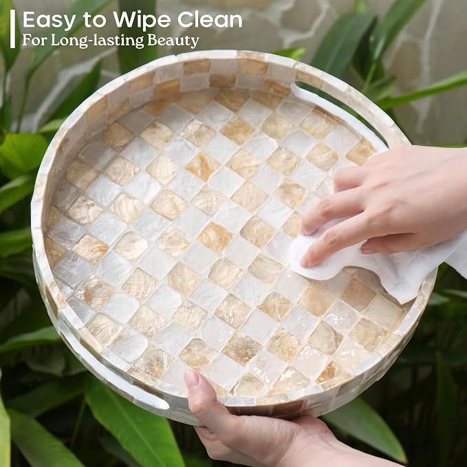 12.6" Decorative Capiz Shell Round Tray - Image 5