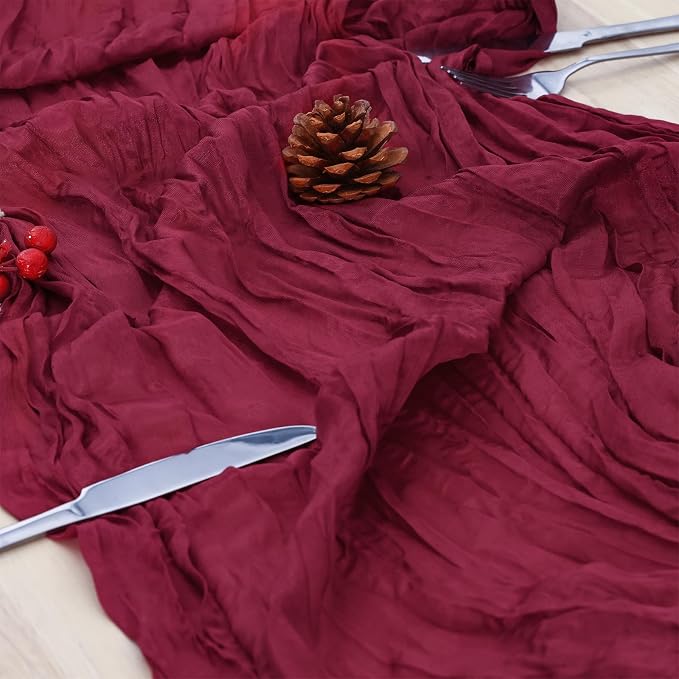 6 Pack Burgundy Red Cheesecloth Table Runner 120 Inch Boho Wedding Decor | - Image 6