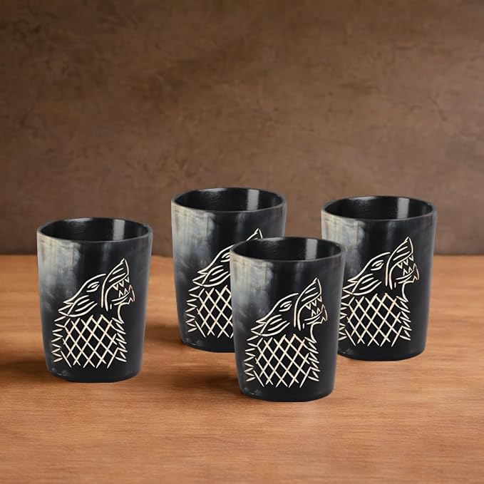 Handicrafts Home Viking Horn Shot Glasses Set of 4, Handmade Natural Ox Horn - Image 5