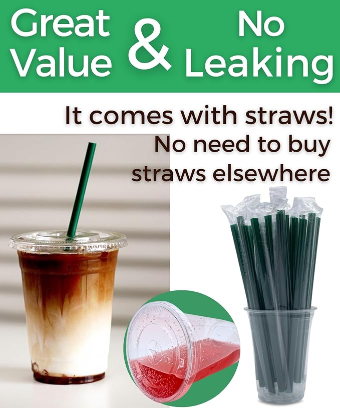 12 oz Clear Plastic Cups with Lids and Straws, Disposable Coffee Cups 25 Sets - Image 3