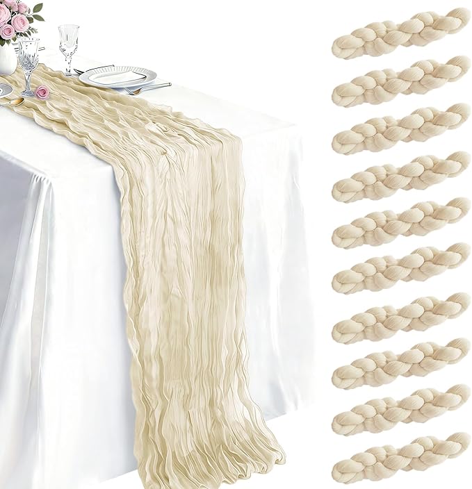 10 Pack Ivory Cheesecloth Table Runner 21 x 120 Inch Boho Gauze Sheer Table by Unknown