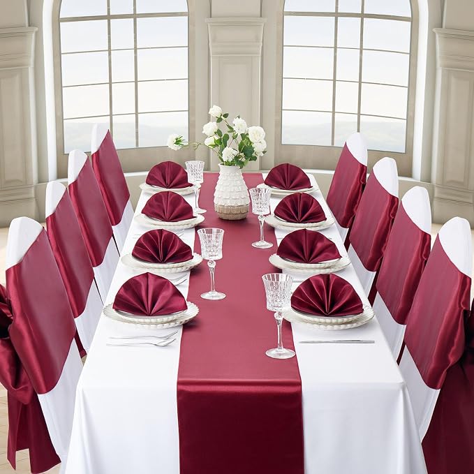 Burgundy Satin Table Runner, 12x108 Inches, 4 Pack | Premium Satin, Smooth - Image 2
