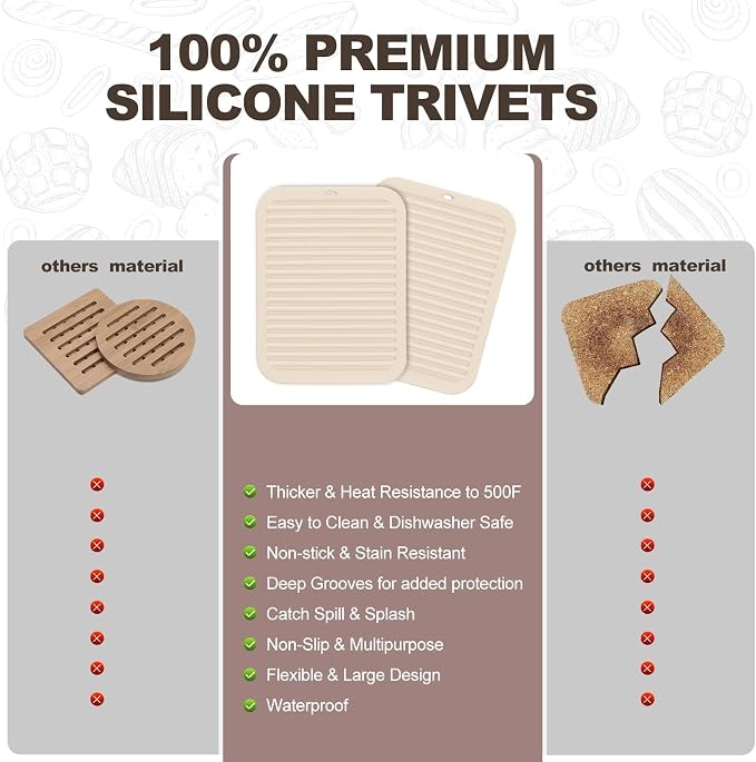2 Pack Square Trivets for Hot Dishes | 9*12in Silicone Hot Pads for Kitchen - Image 3