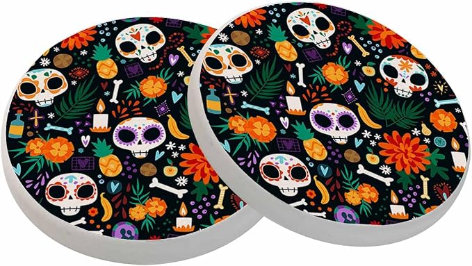oFloral Floral Skull Coasters for Drinks Day of The Dead Bone Colorful Ethnic by oFloral