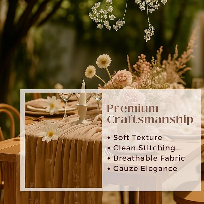 3 Pack Brown 10FT Cheesecloth Table Runner –120 Inch Rustic Gauze Table Runners - Image 3