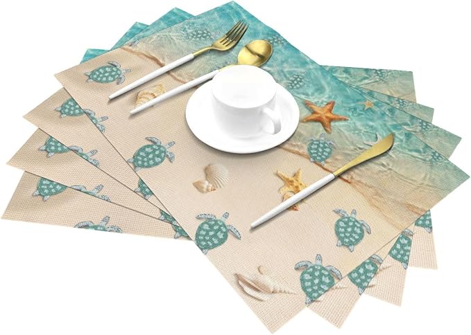 Sea Turtles Beach Placemats Set of 4 Linen Washable Non-Slip Heat-Resistant - Image 3
