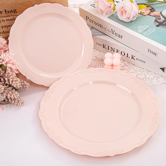 U-QE 100PCS Mauve Pink Plastic Plates - Image 8