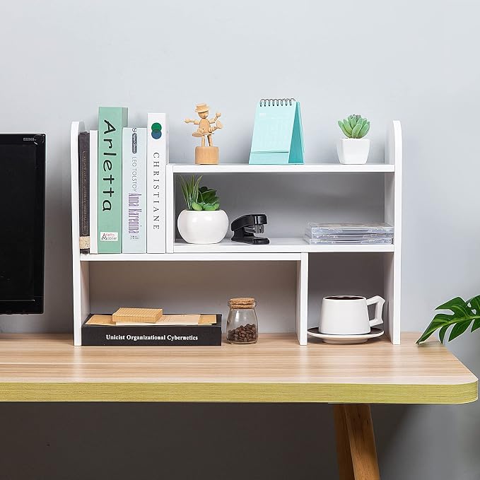 Desktop Adjustable Natural Wood Book Shelf Organizer Office Storage Rack - Image 2