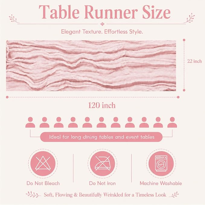 10 Pack Light Pink Cheesecloth Table Runner 22X120 Inch Boho Gauze Table Runner - Image 2