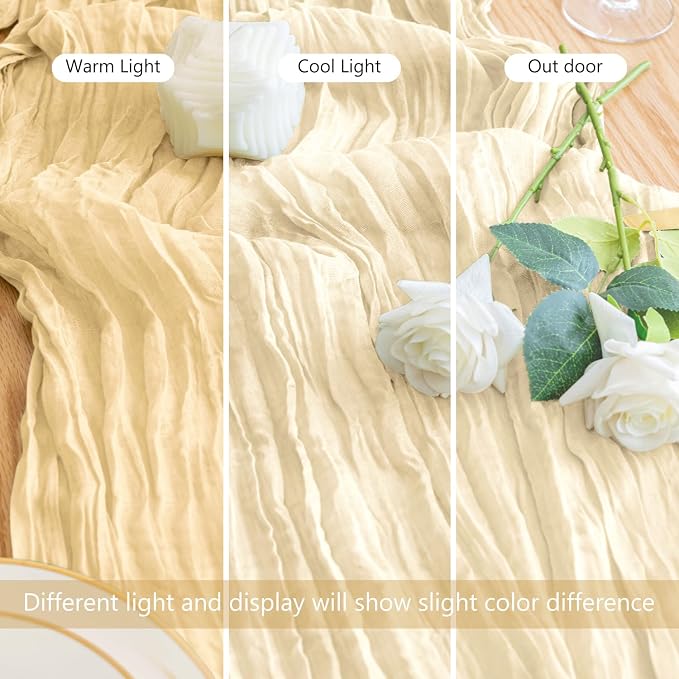 Cheesecloth Table Runner 10FT 6Pcs Beige Boho Gauze Rustic Sheer Runners | - Image 5