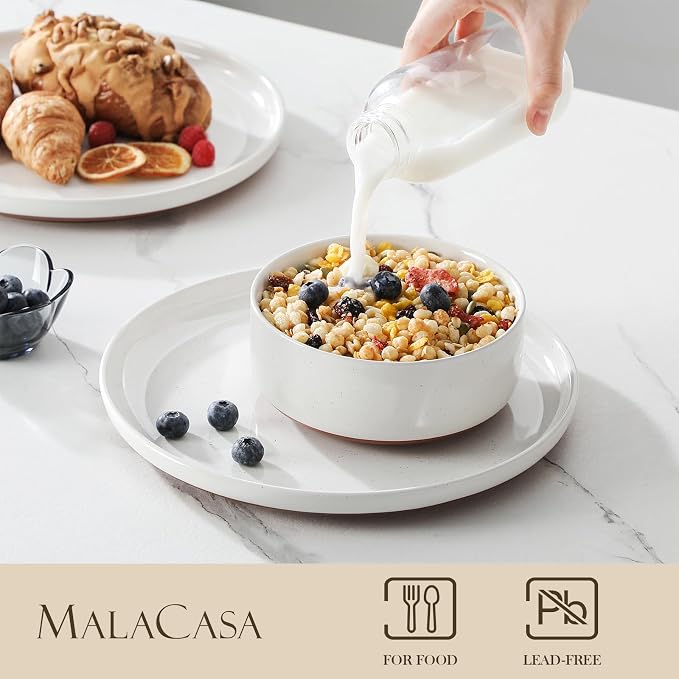 MALACASA Plates and Bowls Sets, 24 Pieces Modern Ceramic Dinnerware Set - Image 3