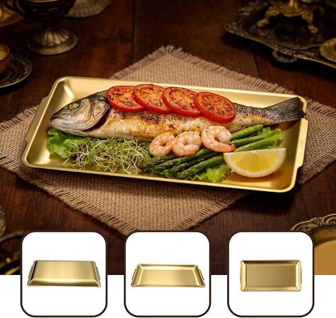 304 Stainless Steel Food Serving Tray, 12.6 Inch Rectangular Serving Tray - Image 3