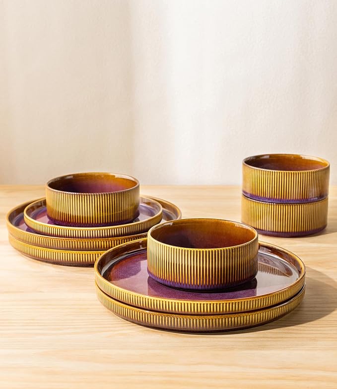Ceramic Dinnerware Set for 8, 24-Piece Plates and Bowls Set | Lightweight - Image 5