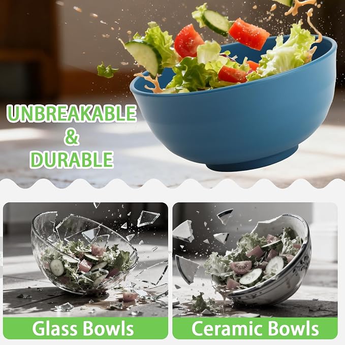 Wheat Straw Bowls Set of 6, 60 OZ Unbreakable Camping Bowls, Microwave Safe & - Image 5