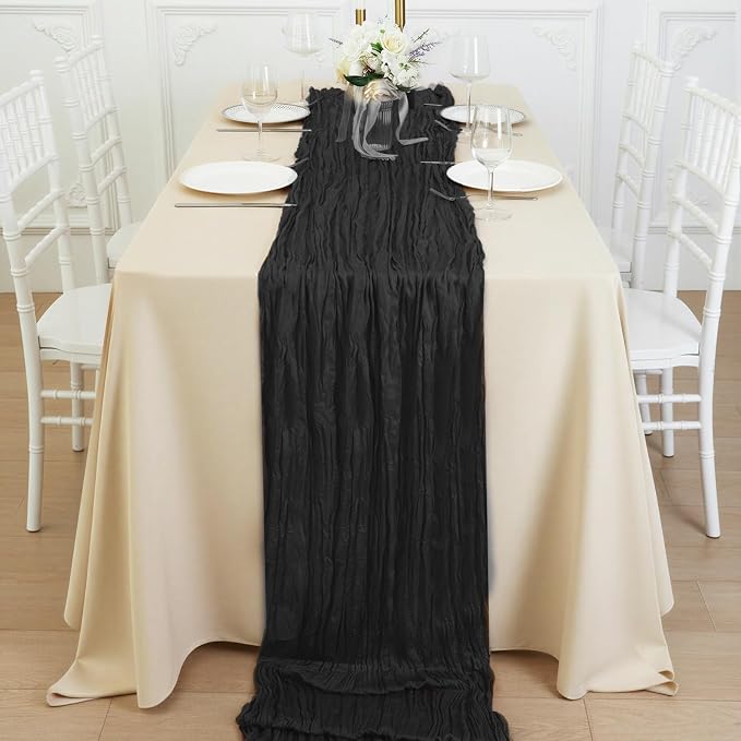 12 Pack Black Cheesecloth Table Runner 120 Inch Boho Wedding Decor | - Image 4