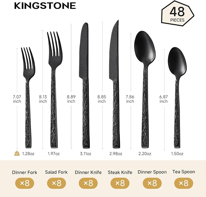48 Pcs Black Hammered Silverware Set - Image 2
