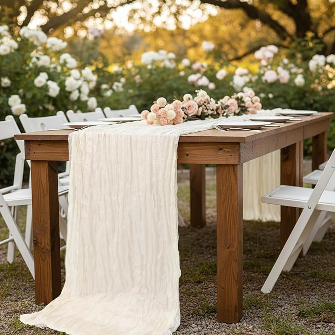 3 Pack Ivory White Cheesecloth Table Runner 120 Inch Boho Wedding Decor | - Image 8