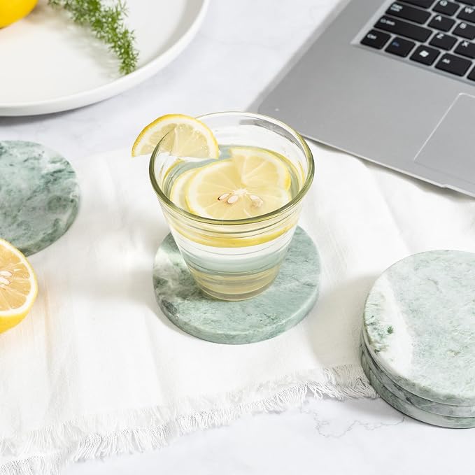 Green Marble Drink Coasters, Natural Stone Coasters - Image 4