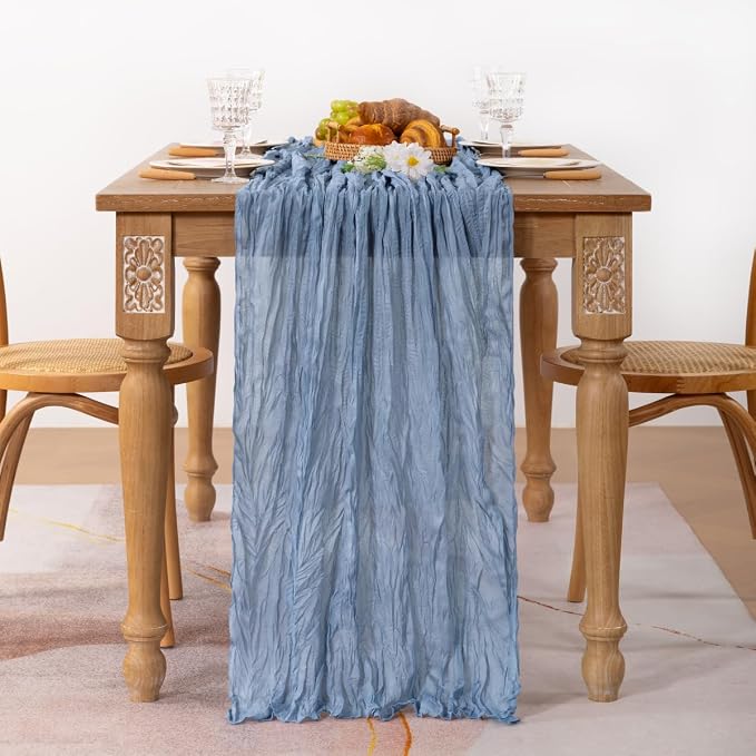 6 Pack Dusty Blue Cheesecloth Table Runner 10ft Boho Gauze Centerpiece | - Image 3