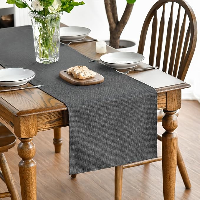 Artoid Mode Grey Table Runner, Seasonal Washable Kitchen Dining Table Decoration - Image 2