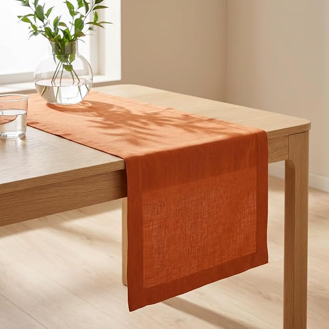 Solino Home 100% Pure Linen Dining Table Runner Orange, Fete 14 x 36 in | Table - Image 4
