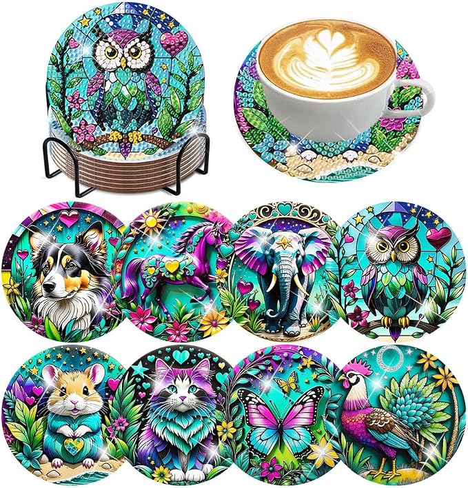ijbnhd 8 PCS Animals Diamond Painting Coasters 4X4inch | Animals Diamond Art by ijbnhd