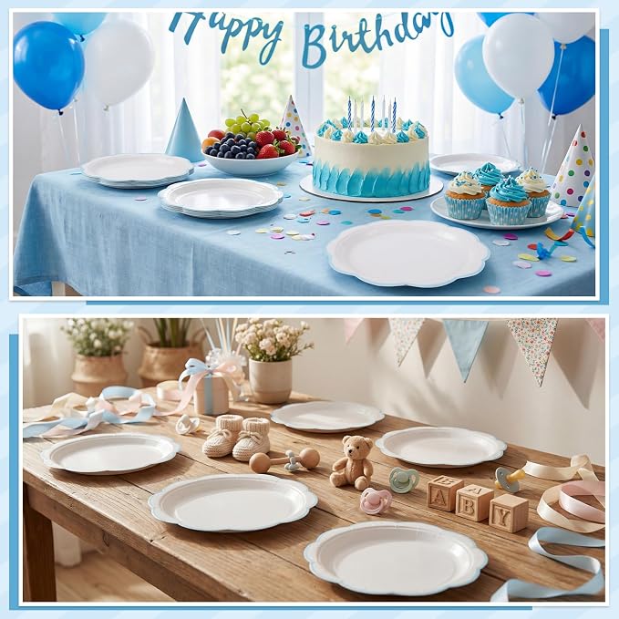 NatNarr 30 Pcs Blue and White Plates 9 Inch Paper Plates - Image 9
