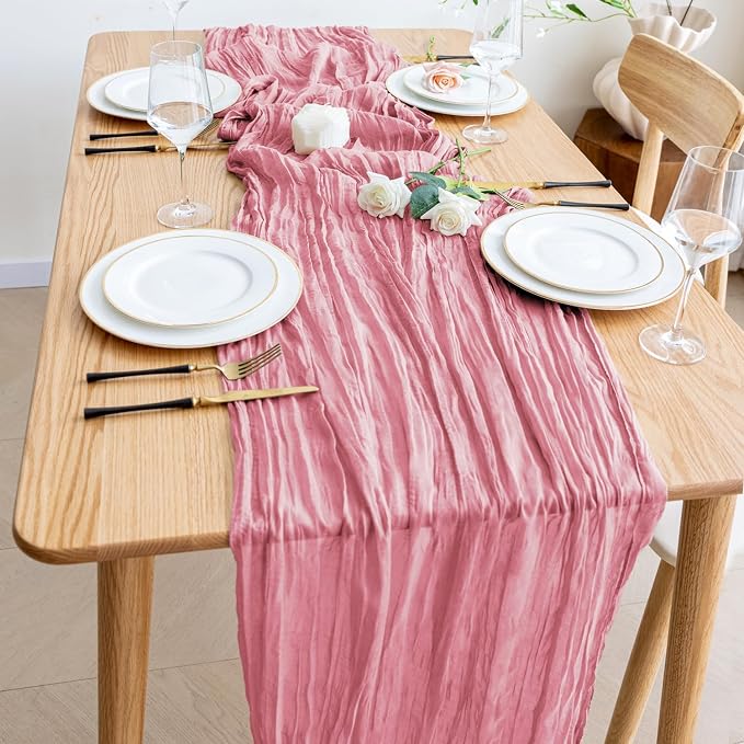 Cheesecloth Table Runner Dusty Rose 10FT Boho Gauze, 6 Pack | 120 Inch Cheese - Image 6