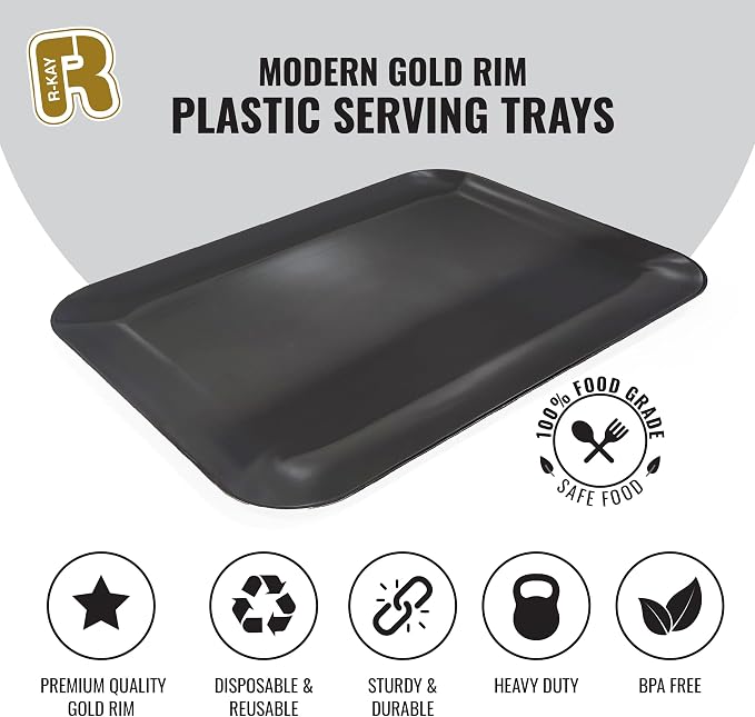 3 Pack Black Plastic Serving Trays - Image 5